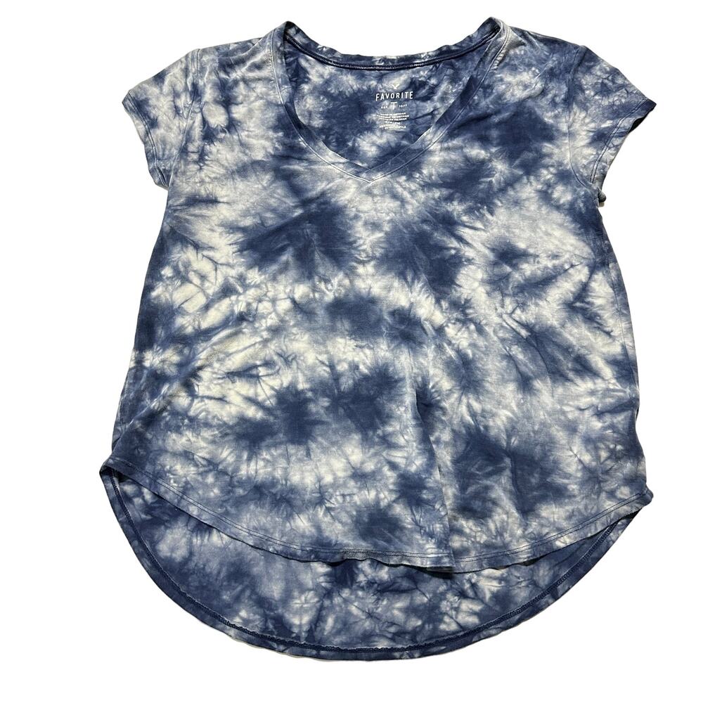 American Eagle Top Women Size S Blue White Tie Dye Viscose Stretch Favorite Tee